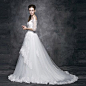 2014 new fashion winter wedding Korean word shoulder bride wedding small tail was thin long-sleeved dress big yards