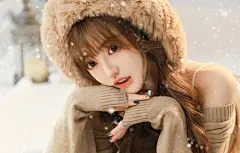 可爱圣诞美女 帽子 毛衣 雪花 高清4k壁纸