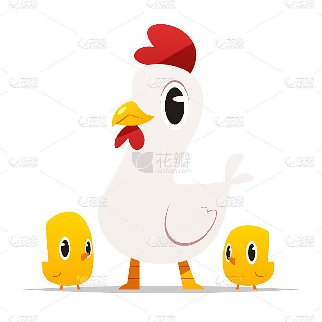 Cartoon hen with baby chicks vector isolated illus