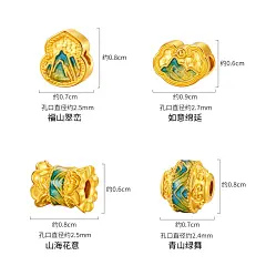 六福珠宝锦绿青山黄金转运珠鎏彩硬金小配件可DIY串珠A03A0019DS-tmall.com天猫