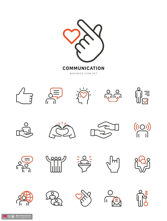 表达手势手语爱心比心线条UI图标 icon图标 线性图标-花瓣网