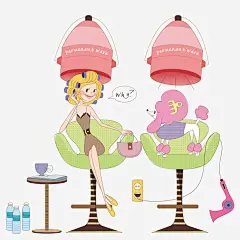 烫头发的美女与小狗矢量图免抠素材 平面电商 创意素材 png素材