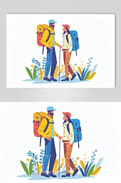 AI数字艺术扁平化夏季旅行旅游人物插画-众图网