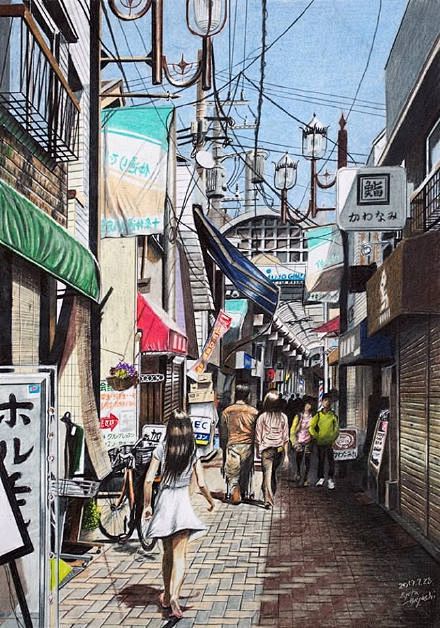 日本街道，以彩色铅笔描绘出的静谧美景。丨...