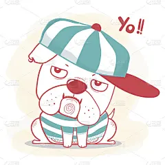 Cute doodle hand drawing bulldog wear cap like a b