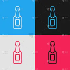 波普艺术线香槟瓶图标孤立的颜色背景。向量