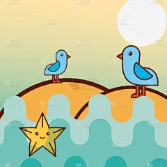 海星,海鸥,鸟类,海洋生命,卡通,分离着色,可爱的,鸡尾酒,自然,度假
