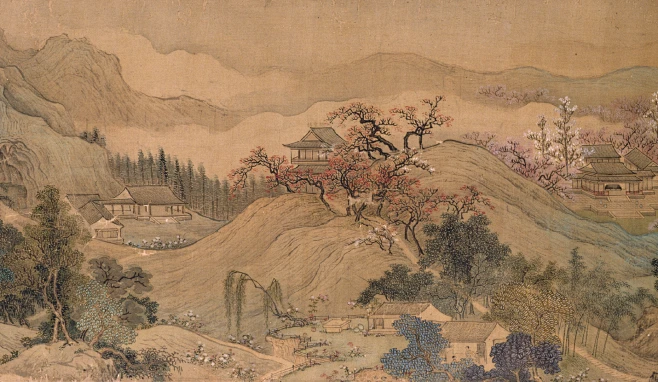 中国风国画古代名人名画禹之鼎清凉山庄图像卷局部-花瓣网