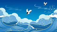 国潮仙鹤风景手绘插画图片素材下载 psd格式 熊猫办公 