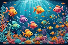 海水小鱼深海海洋生物动物鱼类插画图片