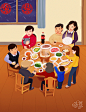 新年团圆饭_不会水的章鱼__插画师作品_涂鸦王国gracg.com