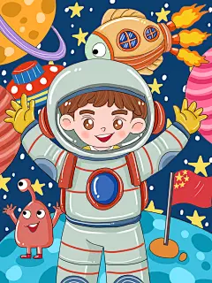 动画太空星球宇航员插画