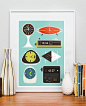 Retro Clock print, Mid Century poster, Eames era, vintage ... | Art