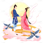 金边中国风七夕节元素人物场景4