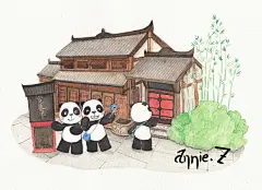 熊猫成都游-annie.Z_水彩,手绘,熊猫,旅行_涂鸦王国插画