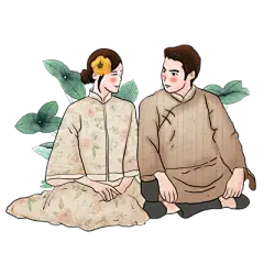 【米图网-52mitu.com】婚礼 中式 新娘 新郎 插画 手绘 喜事 头纱 盖头中式婚礼