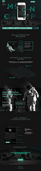 Love this dark grey and green color scheme in this iPhone app one pager for 'Mooncamp' - a stylish Basecamp tool to manage clients. I can't help but think the design should span 100% width especially that top dark gap. There are some beautiful infographic