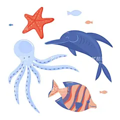 海洋生物  - 源文件下载【酷图网】海洋生物,海底世界,海洋动物,鱼类,海底动物,卡通,插图