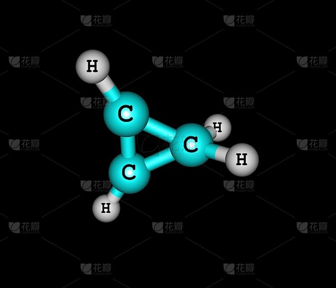 黑色背景上的环丙烯分子结构