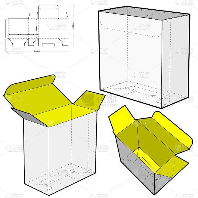 简单包装盒(内径10x5x10cm)和模切图案。.eps文件是完整的，功能齐全。为真正的纸板生产准备
