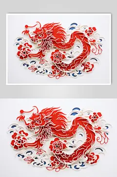 AI数字艺术龙年主题中式传统剪纸窗花插画