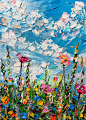 简约野花花朵油画装饰画
