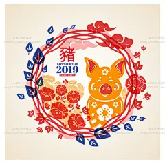猪年新年春节剪纸窗花中式创意海报矢量图EPS平面广告VI设计素材-淘宝网