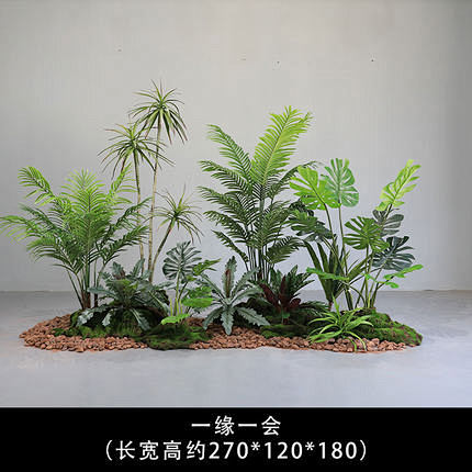 大型仿真绿植造景室内样板房楼梯角落假植物...