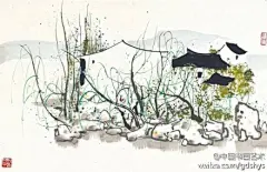 #国画#【 吴冠中《故乡》】 “故乡”是吴冠中作品中最常被表现的题材之一，这股乡愁被他转化成画笔下的白墙黑瓦、小桥流水和春柳飞燕等美景，很难想像，一个人的童年要过得多么美好，才至于如此不愿忘怀，也正因此成就了其个人艺术创作的亮点，成全了无数艺术爱好者的欣赏点。