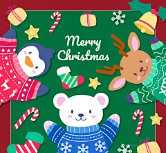 可爱动物圣诞贺卡矢量素材