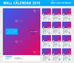 模板,2019,日历,围墙,九月,商务,十月,事件,月,布置