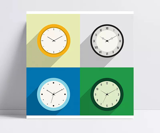 彩色时钟设计矢量素材|