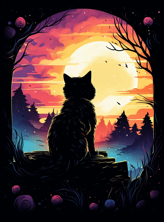 design backside of an card, color, illustration, cat, cute, galaxy ...