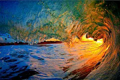 摄影 自然 海 美景 夕阳下的海浪。