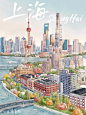 城市插画｜外滩的粉色晚霞（附色稿）