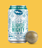 其中可能包括：an image of a can of beer next to a kiwi fruit on a yellow background