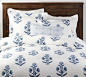 Annelyse Floral Print Organic Percale Duvet Cover & Sham - Blue