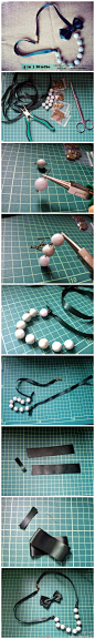 手工 DIY 【丝带蝴蝶结珠珠项链】 工具：丝带、珠珠…