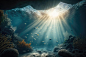 Free photo underwater view of coral reef with fish and rays of light