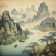 山水古诗词国画宋代风格海报