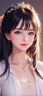 漂亮ai动漫美女 长发 白色衣服 高清手机壁纸