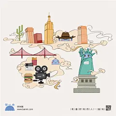 中国风 插画 旅行 美国