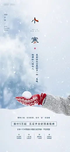中国风小寒手捧雪球节气祝福品牌借势海报