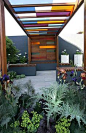 Saw this in real life!    For the outdoor living room: Love the colored clear roofing    University of Worcester garden - Chelsea Flower Show 2010: Great ideas for small gardens