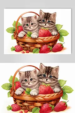 AI数字艺术秋季水果篮子里的小猫咪插画