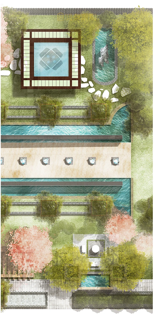 竞赛风别墅庭院私家花园景观设计总平图彩平PSD源文件彩平ps素材-淘宝网-花瓣网