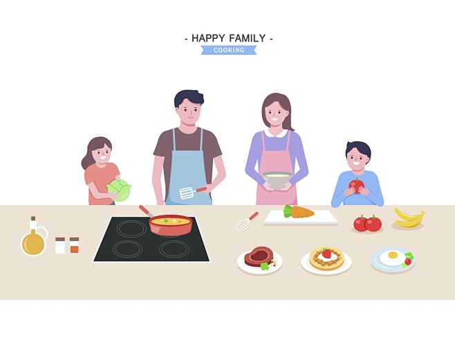 烹饪烘焙 制作美食 幸福家庭 亲子插图插...