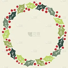 冬季假期冬青树叶和浆果圆形矢量框架