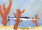 IN THE CORAL REEF : Illustrations depicting the coral reef fish life , card game design, for a client from Kuwait.  