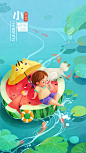 坐在西瓜上的小女孩_左之瑶YJ__插画师作品_涂鸦王国gracg.com